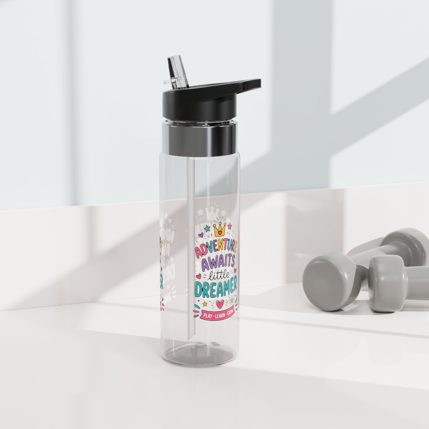 Kids Clear Water Bottle, Little Dreamer School Drink Bottle, Cute Girls Water Bottle, Colorful Back to School Gift, Play Learn Grow