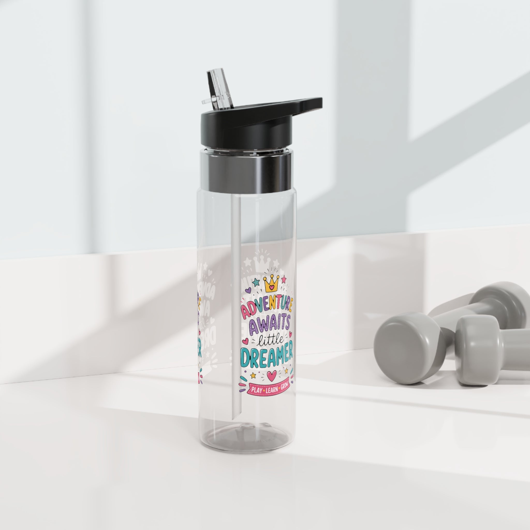 Kids Clear Water Bottle, Little Dreamer School Drink Bottle, Cute Girls Water Bottle, Colorful Back to School Gift, Play Learn Grow