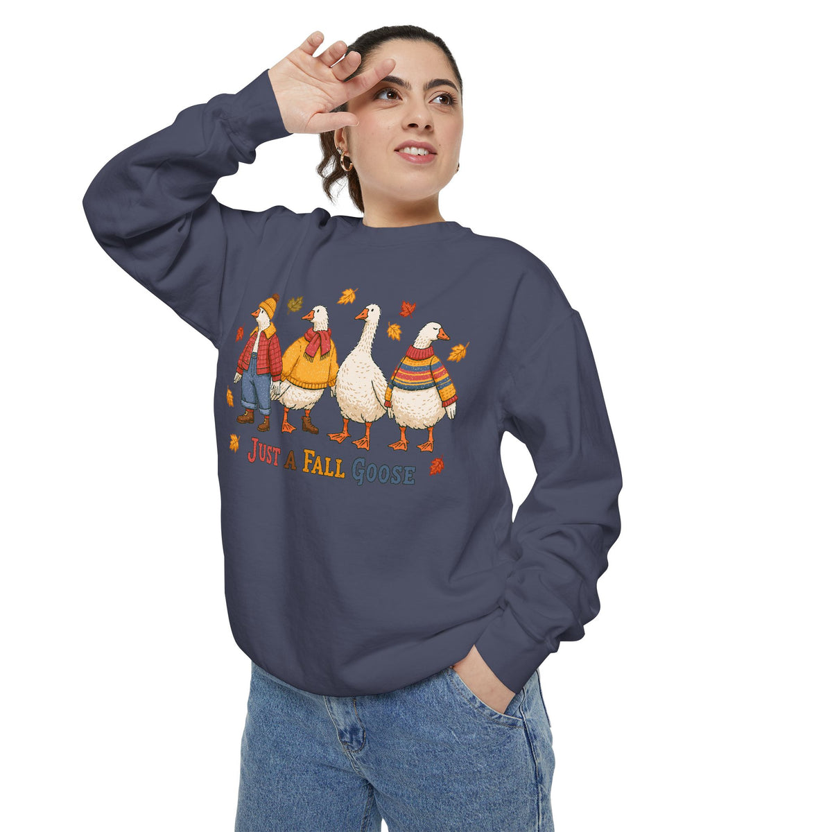 Funny Fall Goose Sweatshirt, Just a Fall Goose Autumn Pullover, Cute Cozy Gift for Bird Lover, Thanksgiving and October Outfit for Her