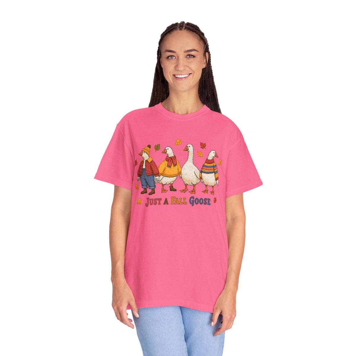 Funny Fall Goose Shirt, Just a Fall Goose Autumn Graphic Tee, Cute Cozy Gift for Bird Lover, Thanksgiving and October Outfit for Her