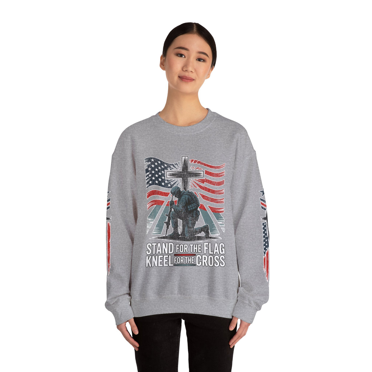 Stand for the Flag Kneel for the Cross Sweatshirt, Patriotic Christian Crewneck, American Flag Pullover, Faith Gift, Fourth of July Top