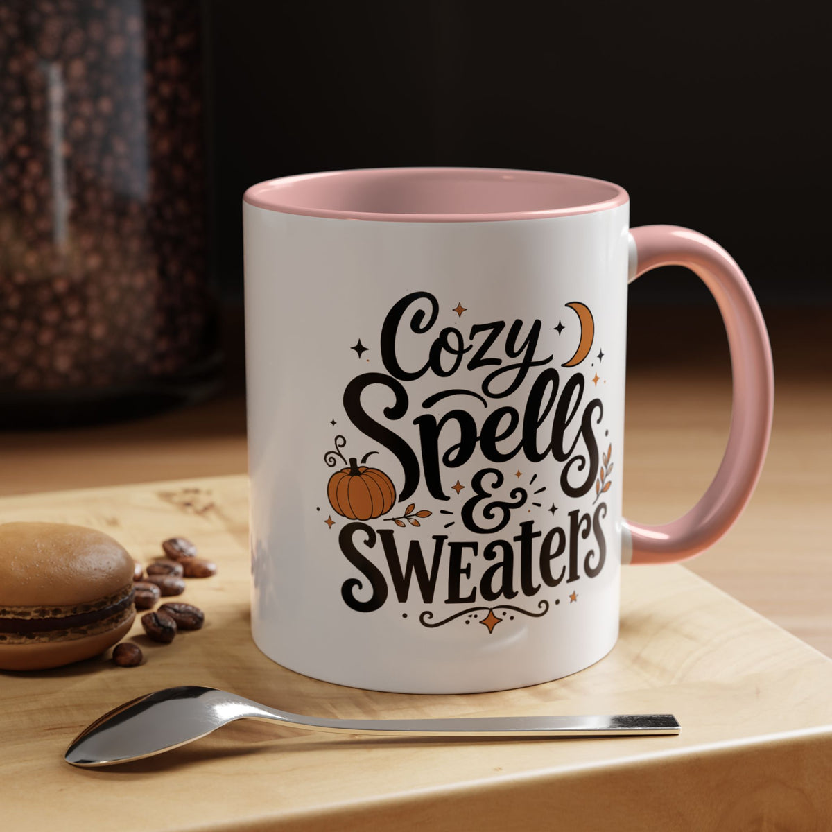 Cozy Spells and Sweaters Mug, Witchy Halloween Coffee Cup, Celestial Pumpkin Fall Gift for Her, Magical Spooky Season Drinkware