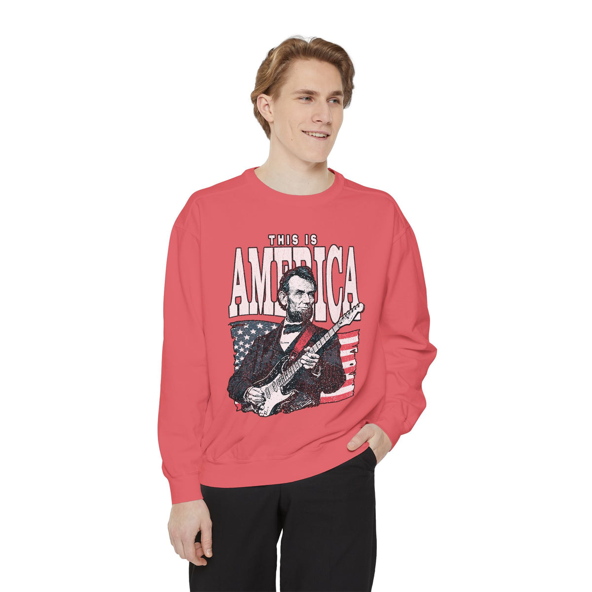 Abraham Lincoln Guitar Sweatshirt, Funny This Is America Graphic, Gift for History Teachers and Music Lovers, Fourth of July Party Outfit