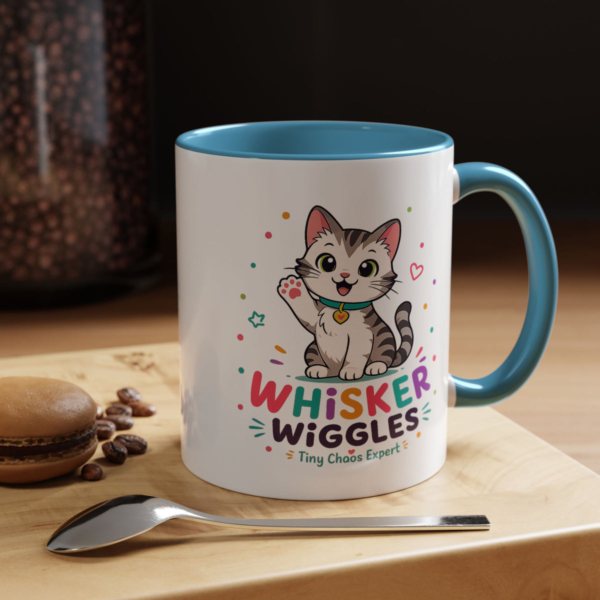 Cute Cat Lover Mug, Personalized Cat Name Coffee Cup, Whisker Wiggles Cat Mom Gift, Funny Kitty Mug for Pet Owners and Cat Lovers
