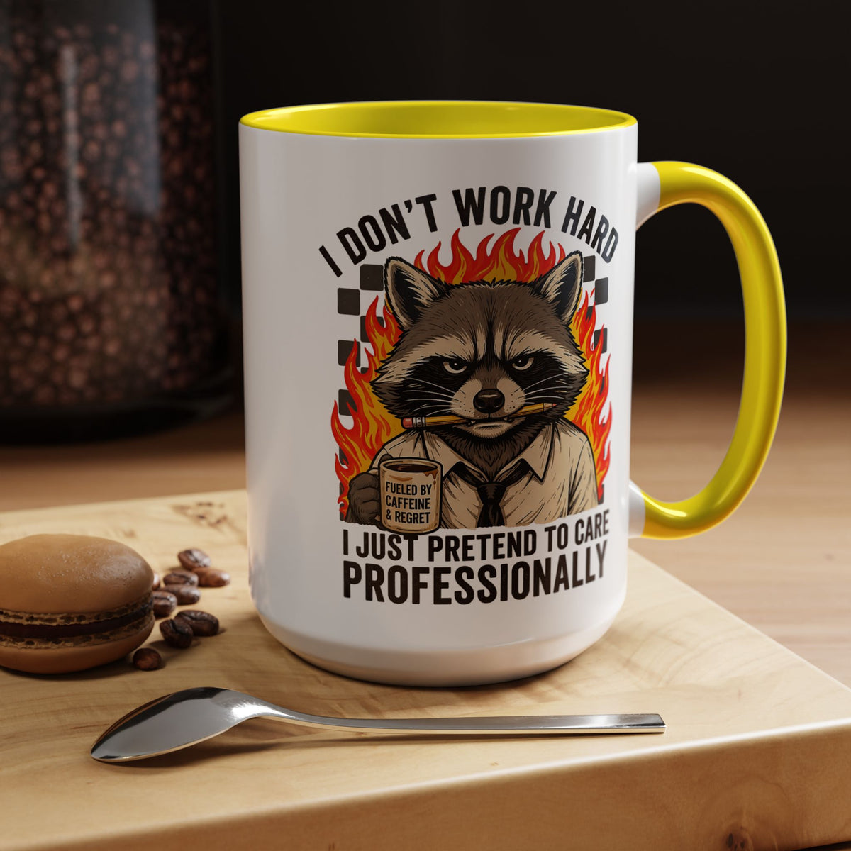 Funny Raccoon Office Mug, I Don't Work Hard I Just Pretend To Care Professionally Mug, Burnout Employee Coffee Cup