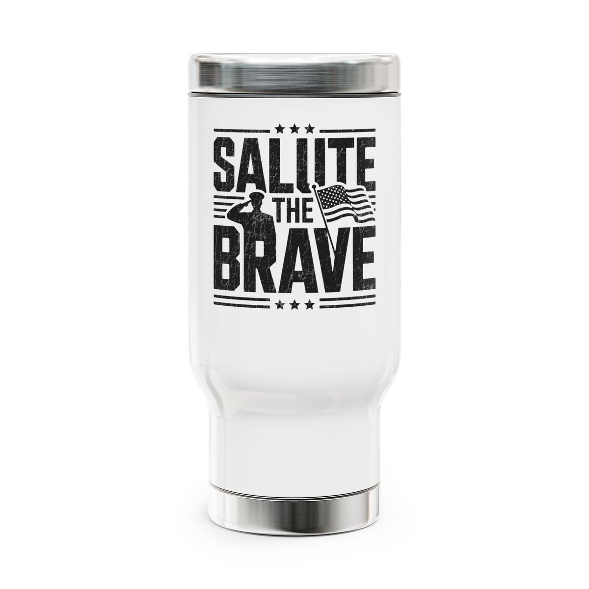 Salute the Brave Travel Mug, Stainless Steel Patriotic Cup, Military Appreciation Gift, Veteran Gift, USA Flag Drinkware, Fathers Day Gift