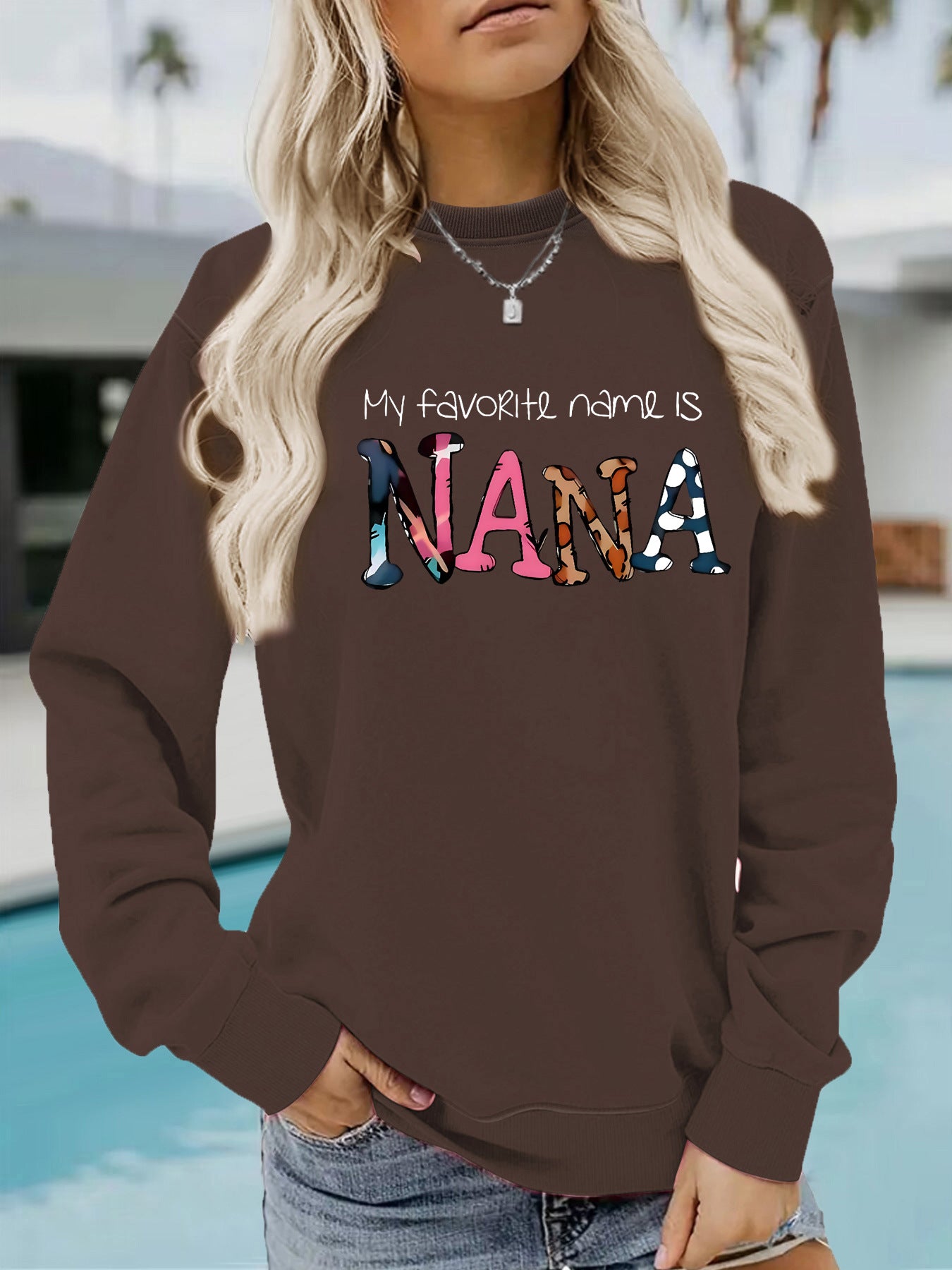 Round neck NANA printed pullover sweatshirt sweatshirt sweatshirt