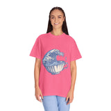 Great Wave Teacup Shirt, Japanese Art Inspired Ocean Graphic, Gift for Tea Lovers and Coastal Art Fans, Casual Cafe Weekend Outfit