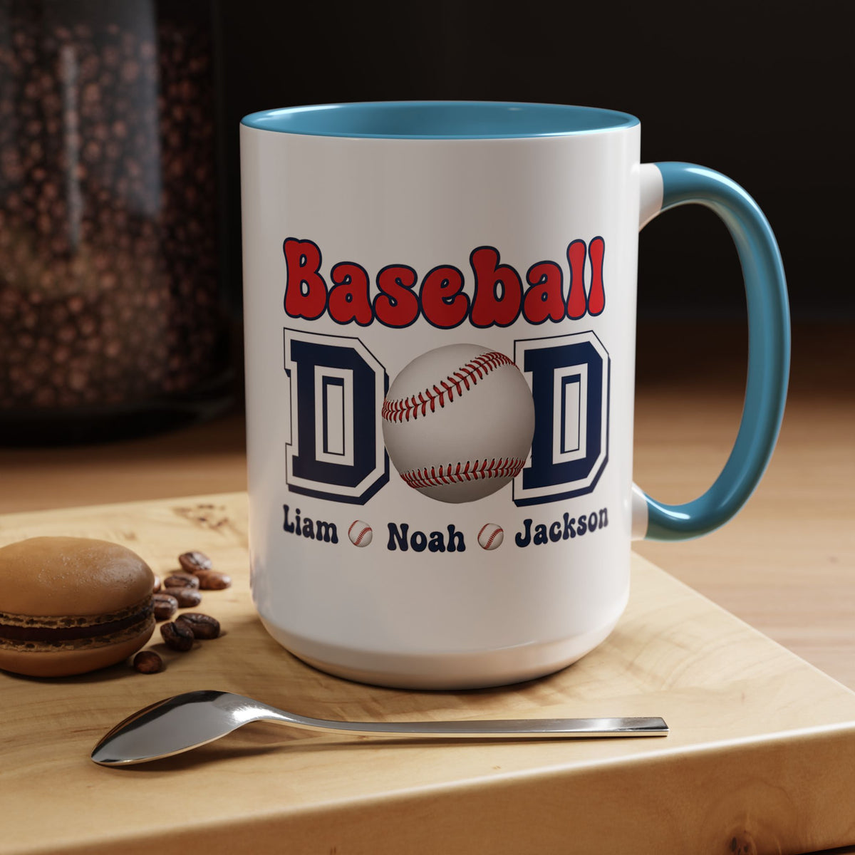 Custom Baseball Dad Coffee Mug with Kids Names, Personalized Sports Father's Day Gift, Cute Team Coach Appreciation Ceramic Tea Cup