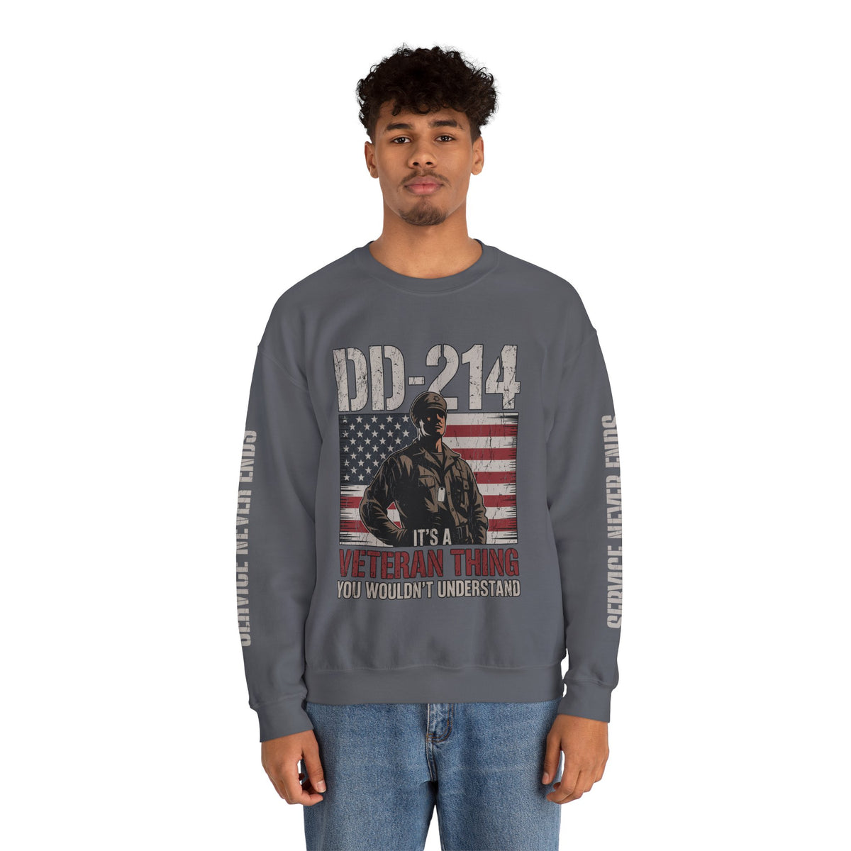 DD-214 Veteran Sweatshirt, Military Veteran Crewneck, American Flag Pullover, Veteran Gift for Him, Patriotic Fourth of July Top