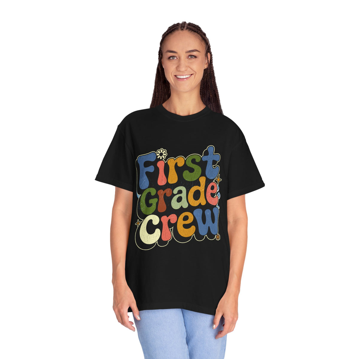 First Grade Crew T-Shirt, Retro Teacher Team Graphic Tee, Elementary School Staff Gift, First Day Classroom Outfit, Grade One Shirt