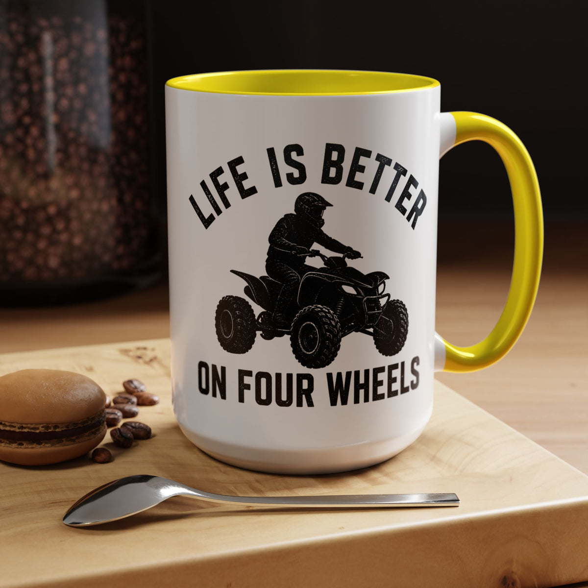 ATV Rider Coffee Mug, Life Is Better On Four Wheels Mug, Quad Bike Lover Gift, Off Road Adventure Coffee Cup, ATV Enthusiast Mug