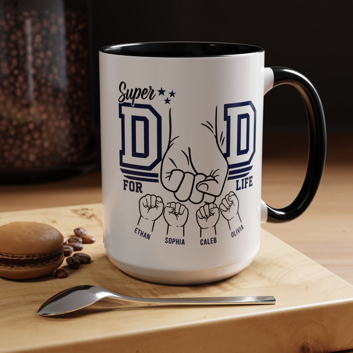 Personalized Super Dad Coffee Mug, Custom Dad Mug with Kids Names, Father's Day Gift for Dad, Dad for Life Coffee Cup, Gift from Children