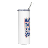 Happy to Sea You Skinny Tumbler, Cute Seahorse Travel Cup, Ocean Lover Gift, Stainless Steel Drinkware, Beach Vacation Gift for Her