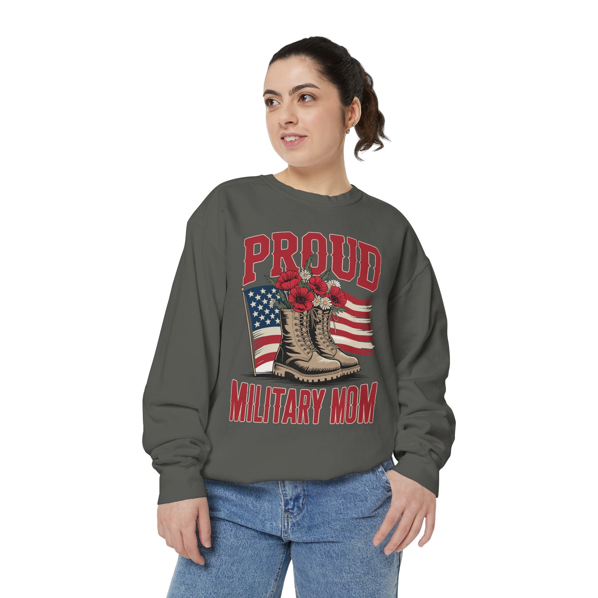 Proud Military Mom Sweatshirt, Patriotic Army Mom Pullover, Gift for Military Mother, Deployment Homecoming Crewneck, Flag Floral Top