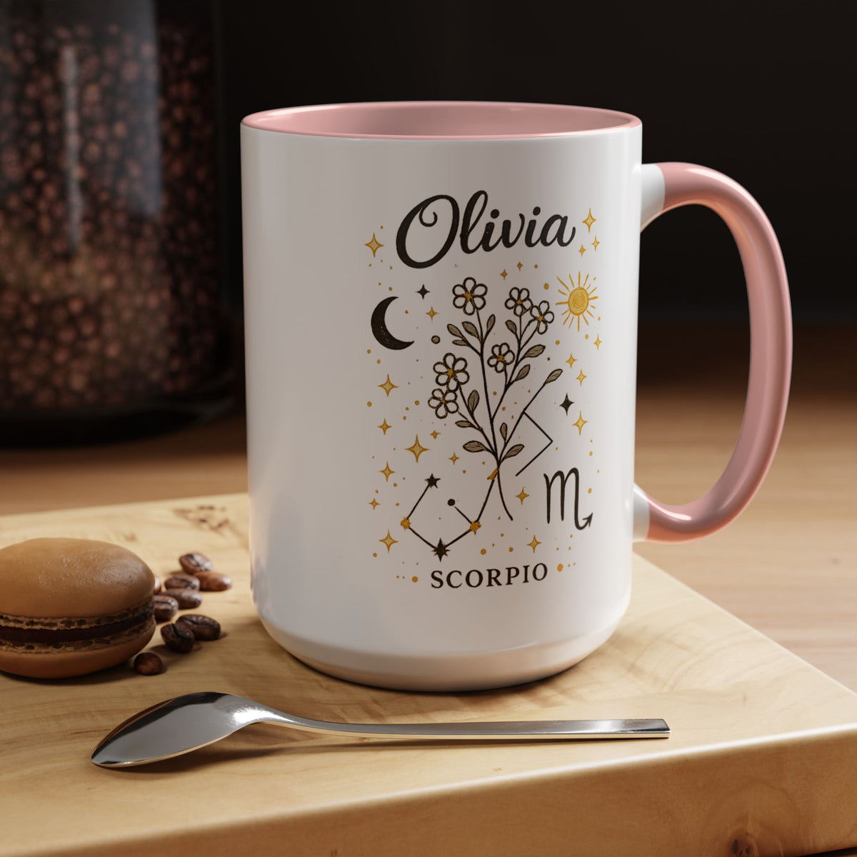 Personalized Scorpio Zodiac Mug, Custom Name Astrology Coffee Mug, Scorpio Birth Sign Gift for Her, Celestial Horoscope Cup
