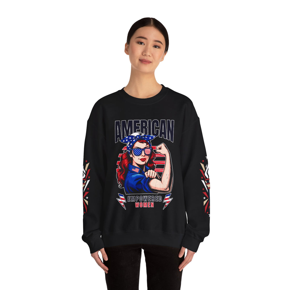 American Empowered Women Sweatshirt, Patriotic Rosie Style Crewneck, USA Flag Pullover, Fourth of July Outfit, Feminist Gift for Her
