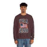 USA 250 Sweatshirt, American Flag Crewneck, Patriotic Pullover, USA 250th Anniversary Gift, Fourth of July Shirt, Americana Top