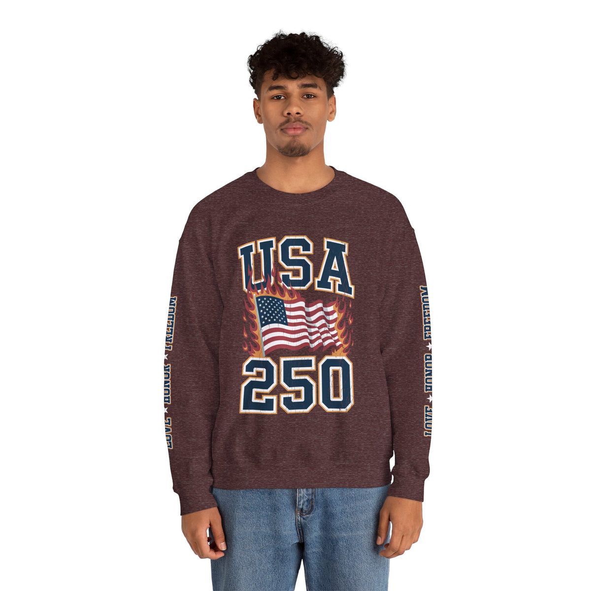 USA 250 Sweatshirt, American Flag Crewneck, Patriotic Pullover, USA 250th Anniversary Gift, Fourth of July Shirt, Americana Top