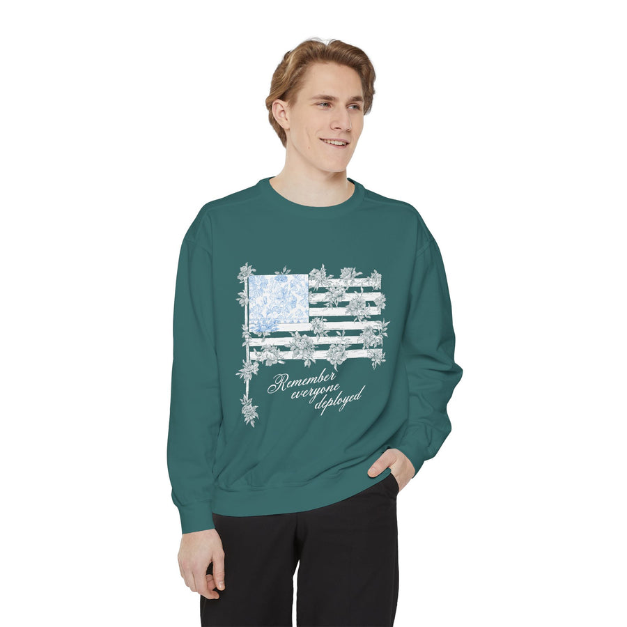 Military Deployment Comfort Colors Sweatshirt, Remember Everyone Deployed Crewneck, Patriotic Floral American Flag Sweatshirt, Support Our Troops Pullover