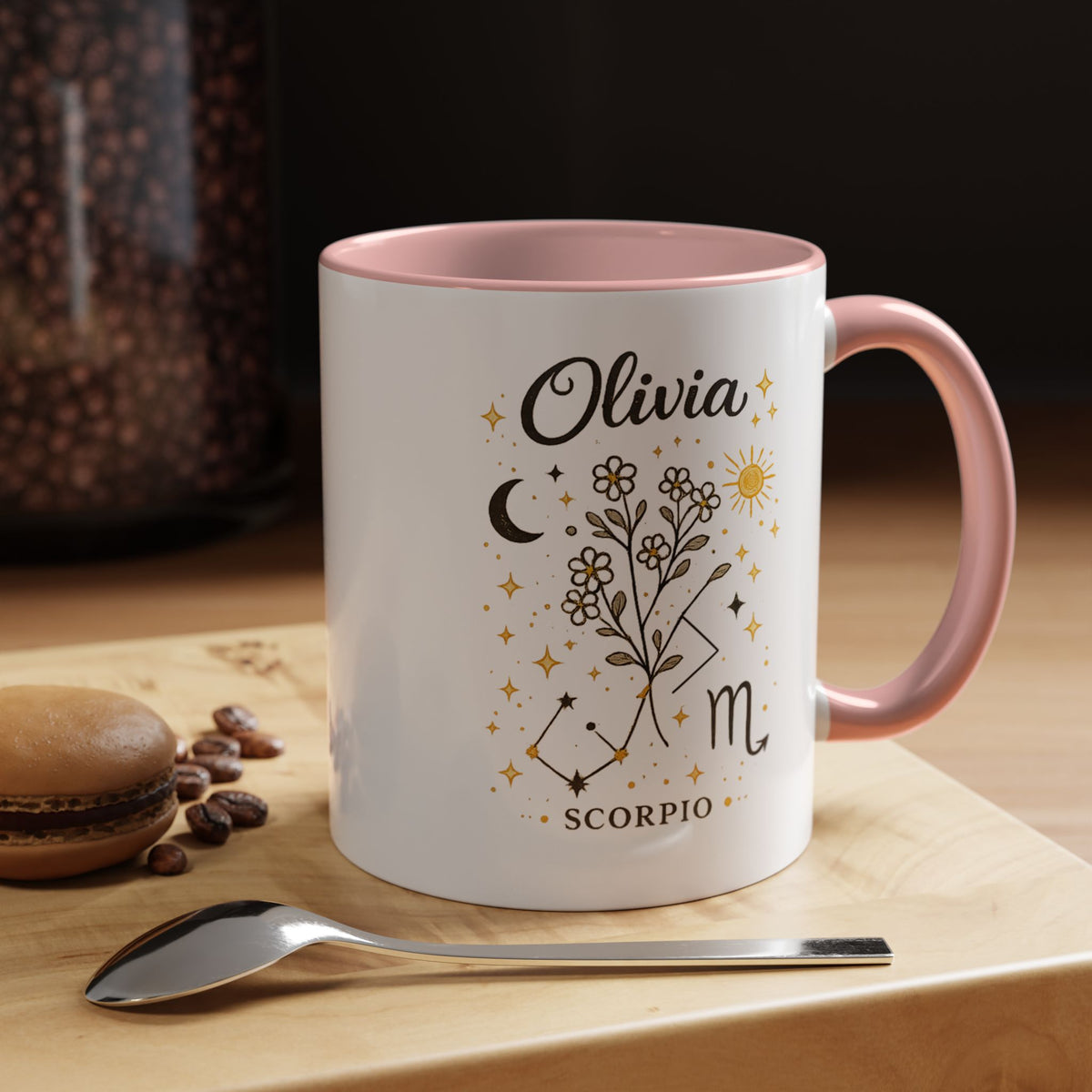 Personalized Scorpio Zodiac Mug, Custom Name Astrology Coffee Mug, Scorpio Birth Sign Gift for Her, Celestial Horoscope Cup