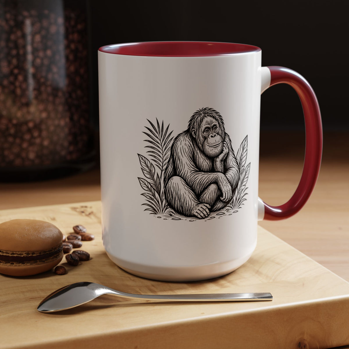 Orangutan Mug, Black and White Primate Coffee Cup, Jungle Animal Lover Gift, Wildlife Conservation Present, Rustic Nature Decor Gift