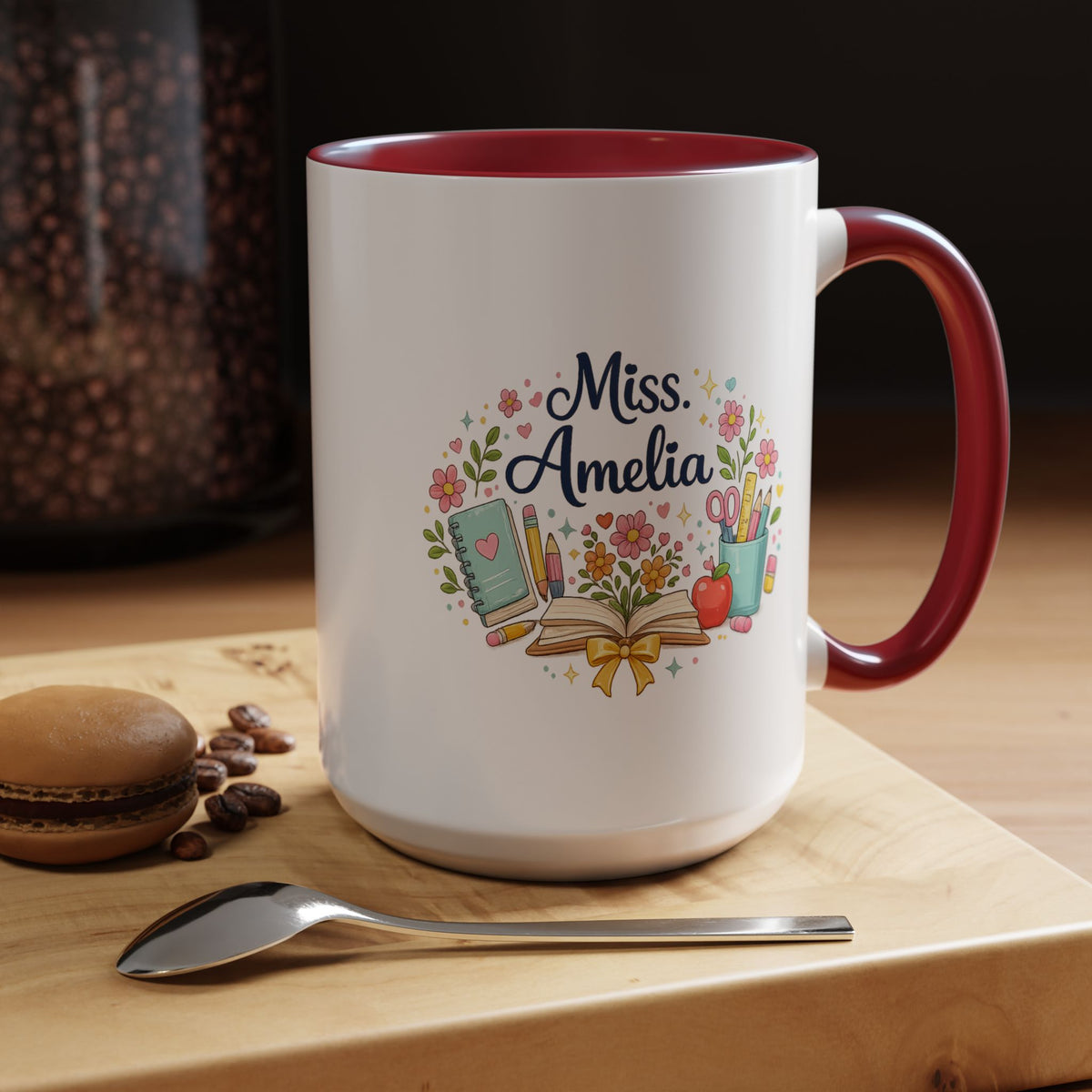 Personalized Teacher Coffee Mug, Custom Teacher Name Gift, Floral Teacher Mug, Teacher Appreciation Present, Classroom Gift