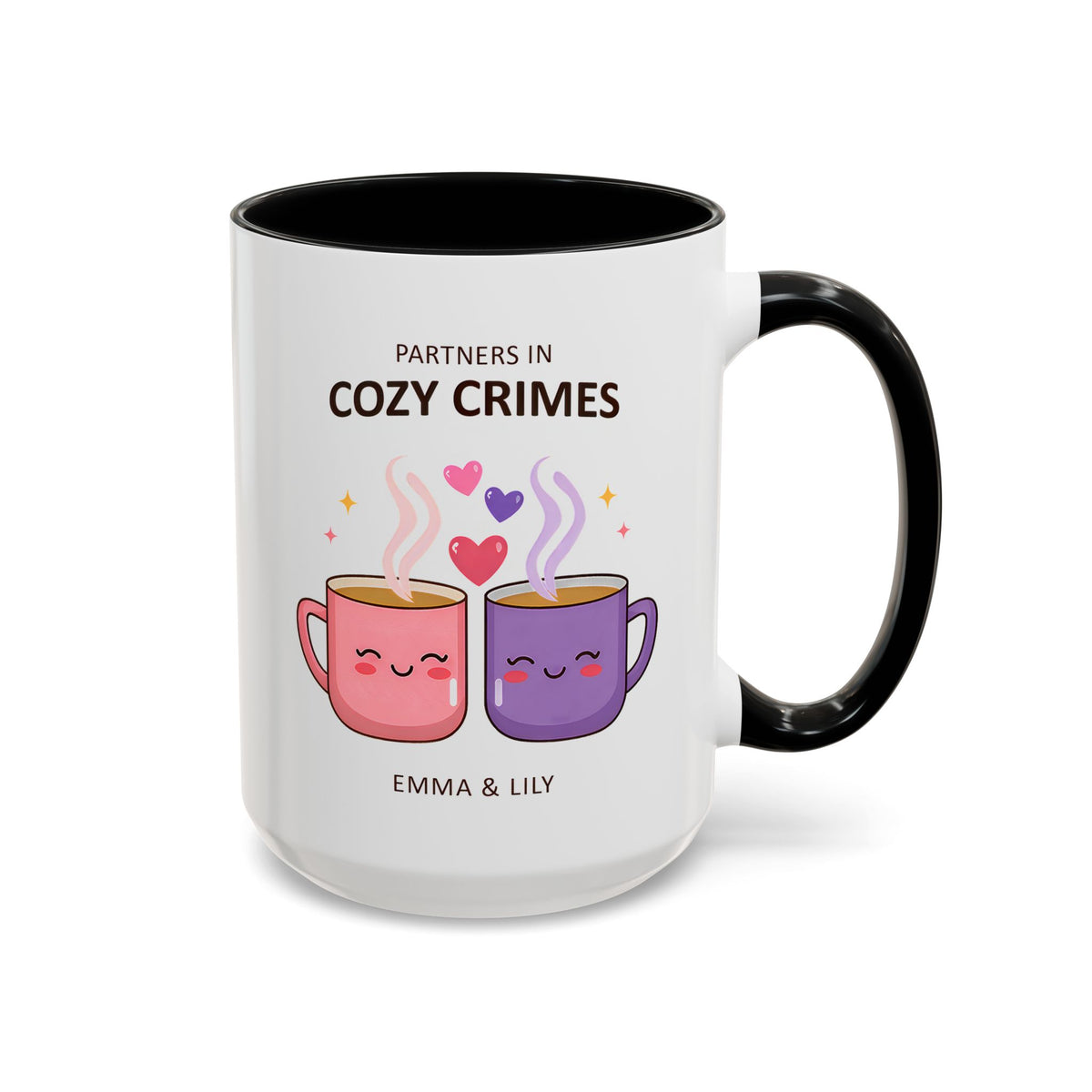 Partners in Cozy Crimes Mug, Personalized Best Friend Coffee Mug, Custom Name Friendship Gift for Women
