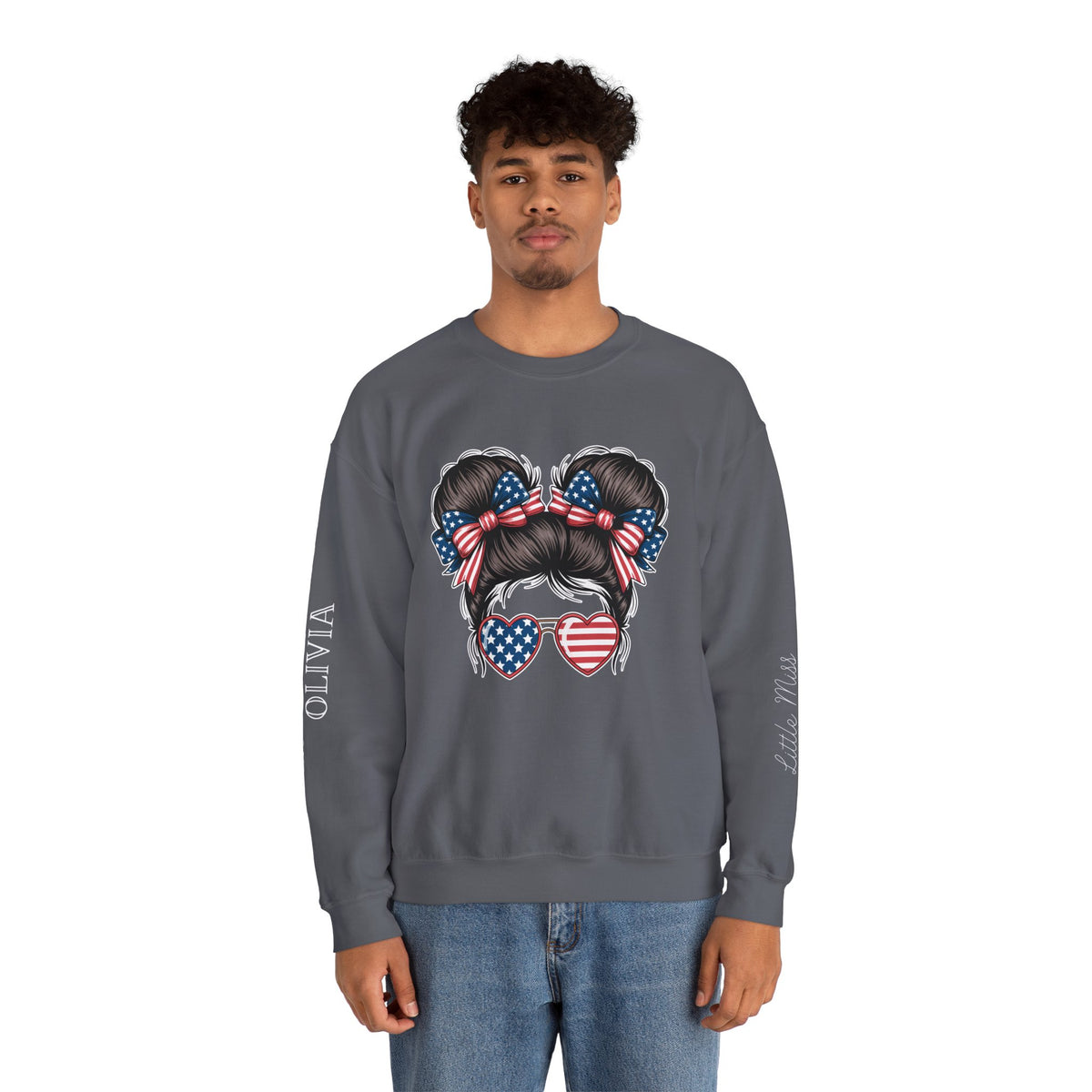 Personalized Patriotic Sweatshirt, Custom Little Miss Pullover, American Flag Girl Crewneck, Fourth of July Gift, USA Country Shirt