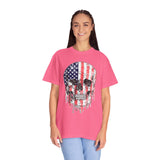 American Flag Skull Shirt, Distressed Patriotic Graphic for Biker Outfits, Fourth of July Style, Birthday Gift for Skull Art Lovers