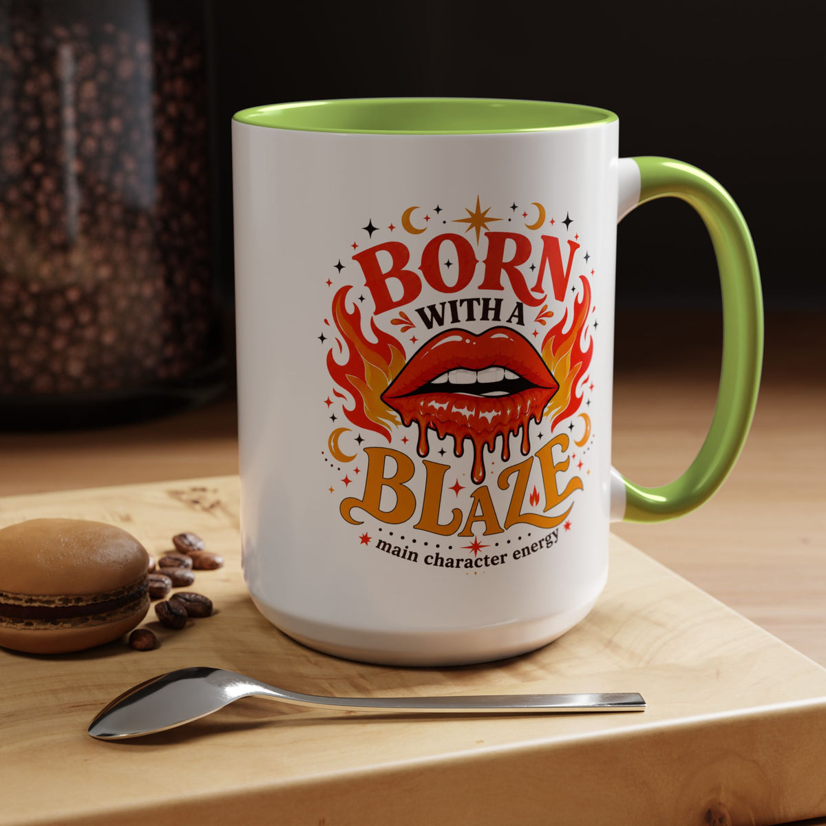 Born With a Blaze Coffee Mug, Main Character Energy Mug, Fiery Lips Aesthetic Cup, Bold Attitude Gift for Women, Trendy Coffee Mug