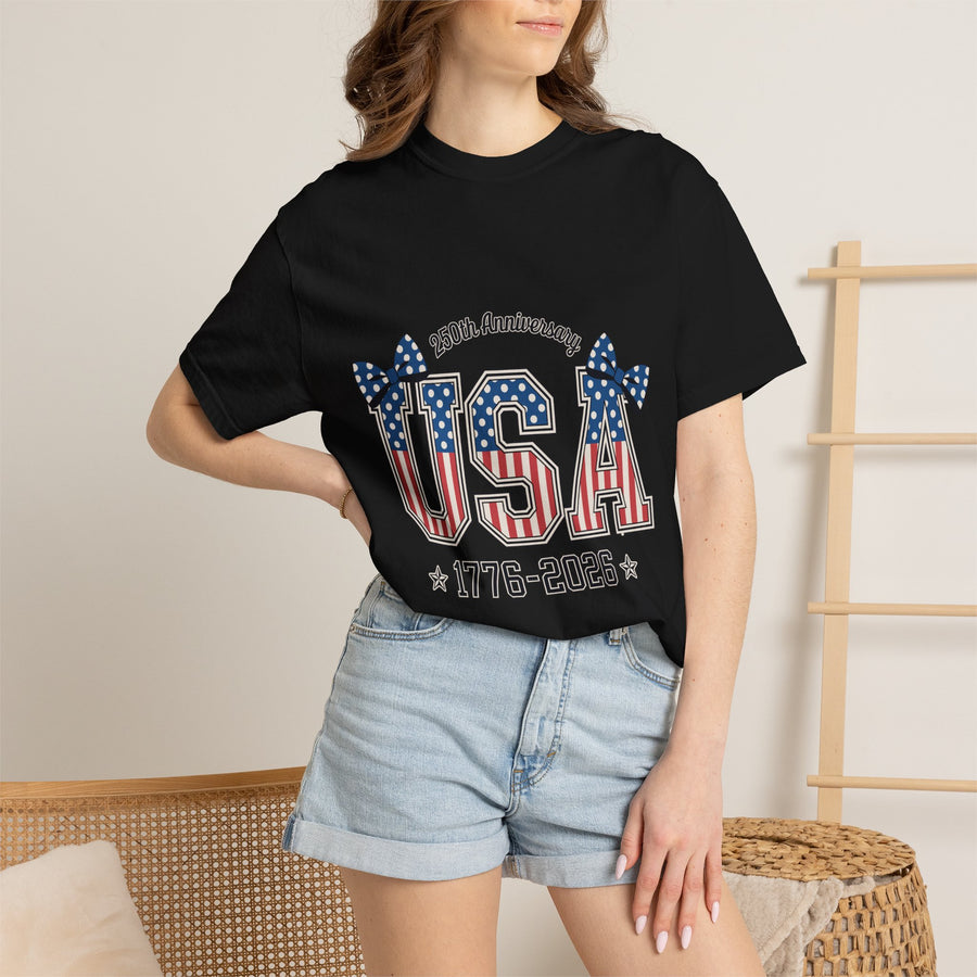 USA 250th Anniversary Comfort Colors Shirt, Patriotic Coquette Bow Tee, America 1776 2026 Graphic Shirt, Fourth of July Gift