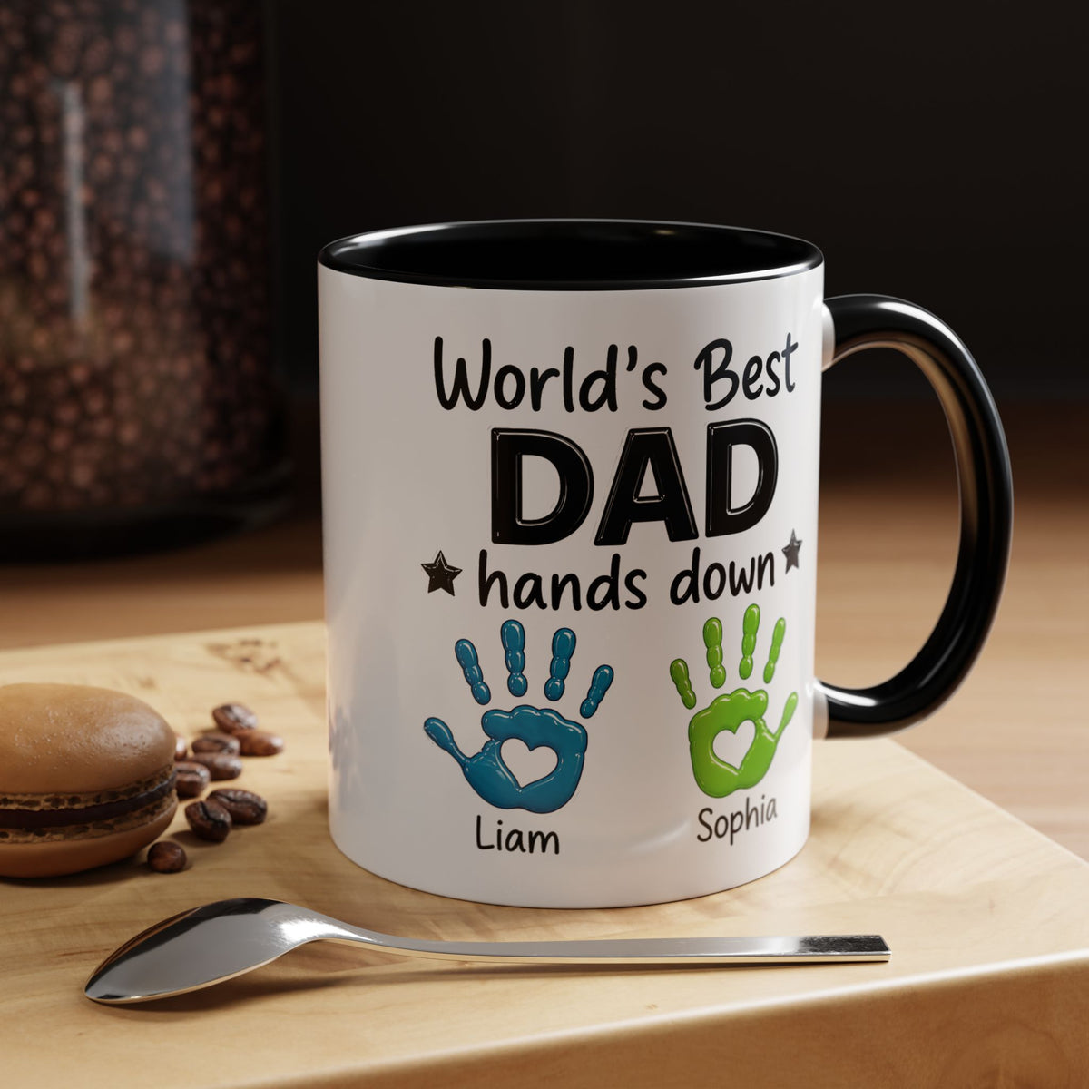 Personalized World's Best Dad Coffee Mug, Custom Handprint Dad Mug with Kids Names, Father's Day Gift for Dad, Gift from Children