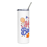 Happy Birthday to You Skinny Tumbler, Pink and Blue Balloons with Party Bunting, Colorful Drinkware Gift for a Sister or Best Friend's Day