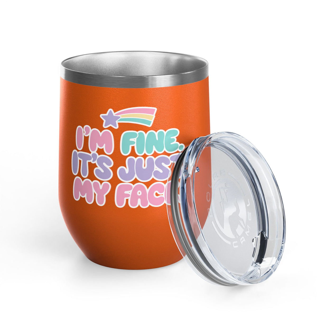 Funny Sarcastic Wine Tumbler, I'm Fine It's Just My Face Pastel Quote, Sassy Drinkware Gift for a Best Friend or Your Coworker's Birthday