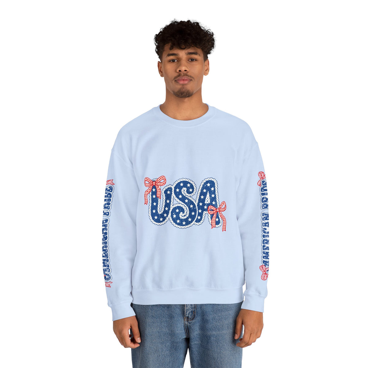 USA Patriotic Sweatshirt, American Flag Ribbon Pullover, Vintage Stars and Stripes Top, Fourth of July Outfit, Americana Gift for Women