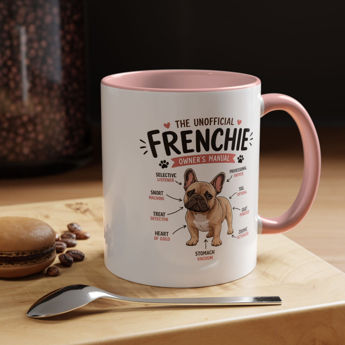 Anatomy of a Frenchie Coffee Mug, Funny French Bulldog Lover Gift, Cute Dog Mom Dad Anatomy Ceramic Tea Cup with Black Handle