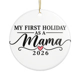 First Christmas as a Mom Ornament 2026, My First Holiday as a Mama Script Design with Pink Heart, New Mother Keepsake Gift for Her Tree