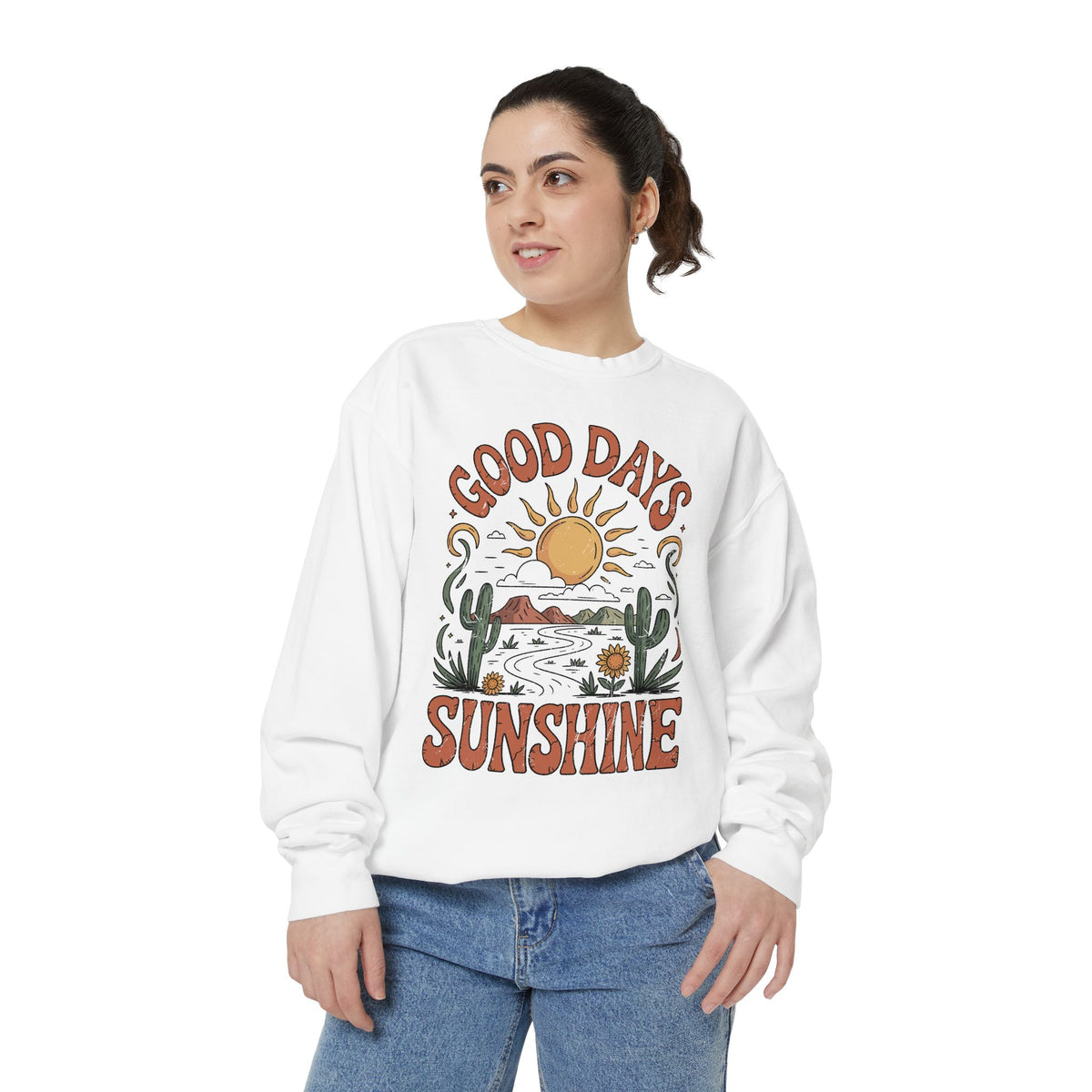 Good Days Sunshine Comfort Colors Sweatshirt, Retro Desert Landscape Crewneck, Positive Vibes Western Aesthetic Gift