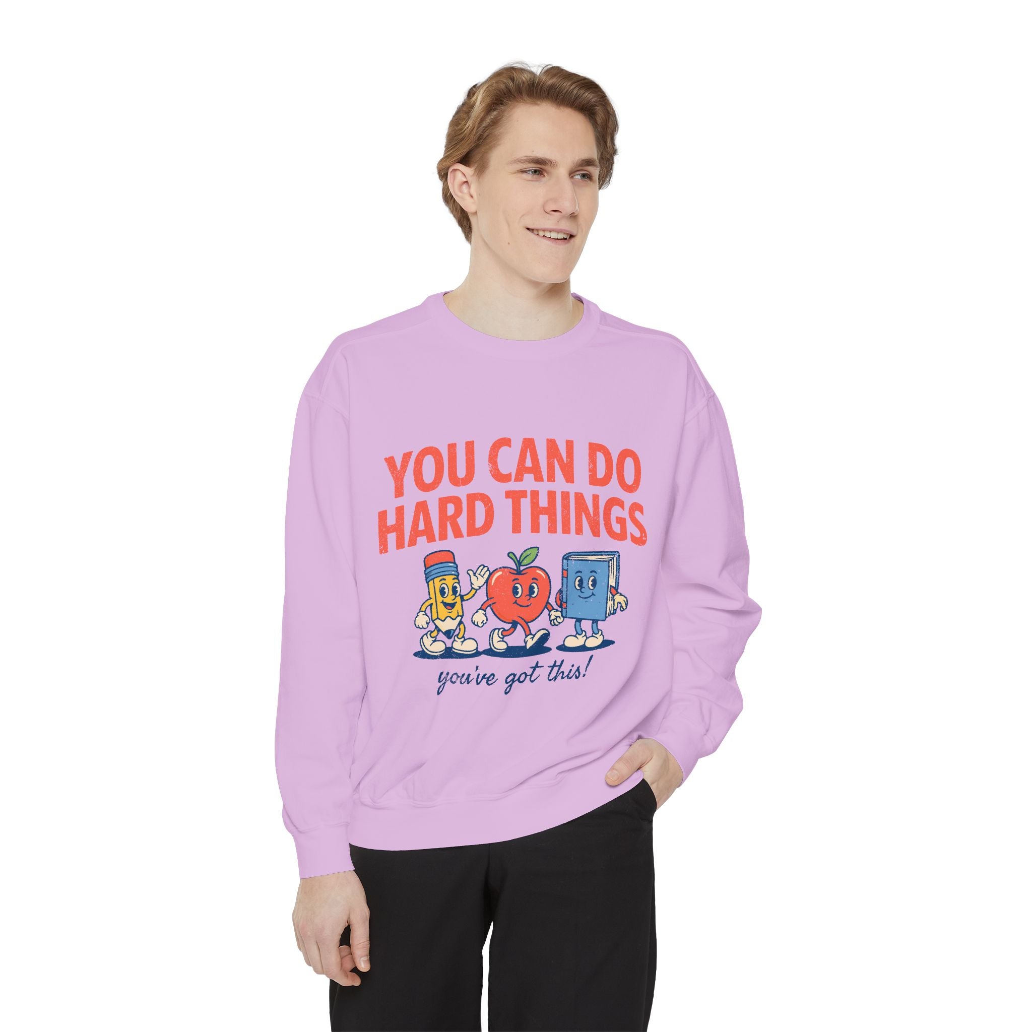 You Can Do Hard Things Teacher Sweatshirt, Motivational School Graphic Crewneck, Positive Classroom Gift for Educators
