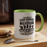 Funny Military Coffee Mug, Sleep Deprived and Mission Fueled Cup, Sarcastic Soldier Gift, Veteran Birthday Present, Tactical Humor