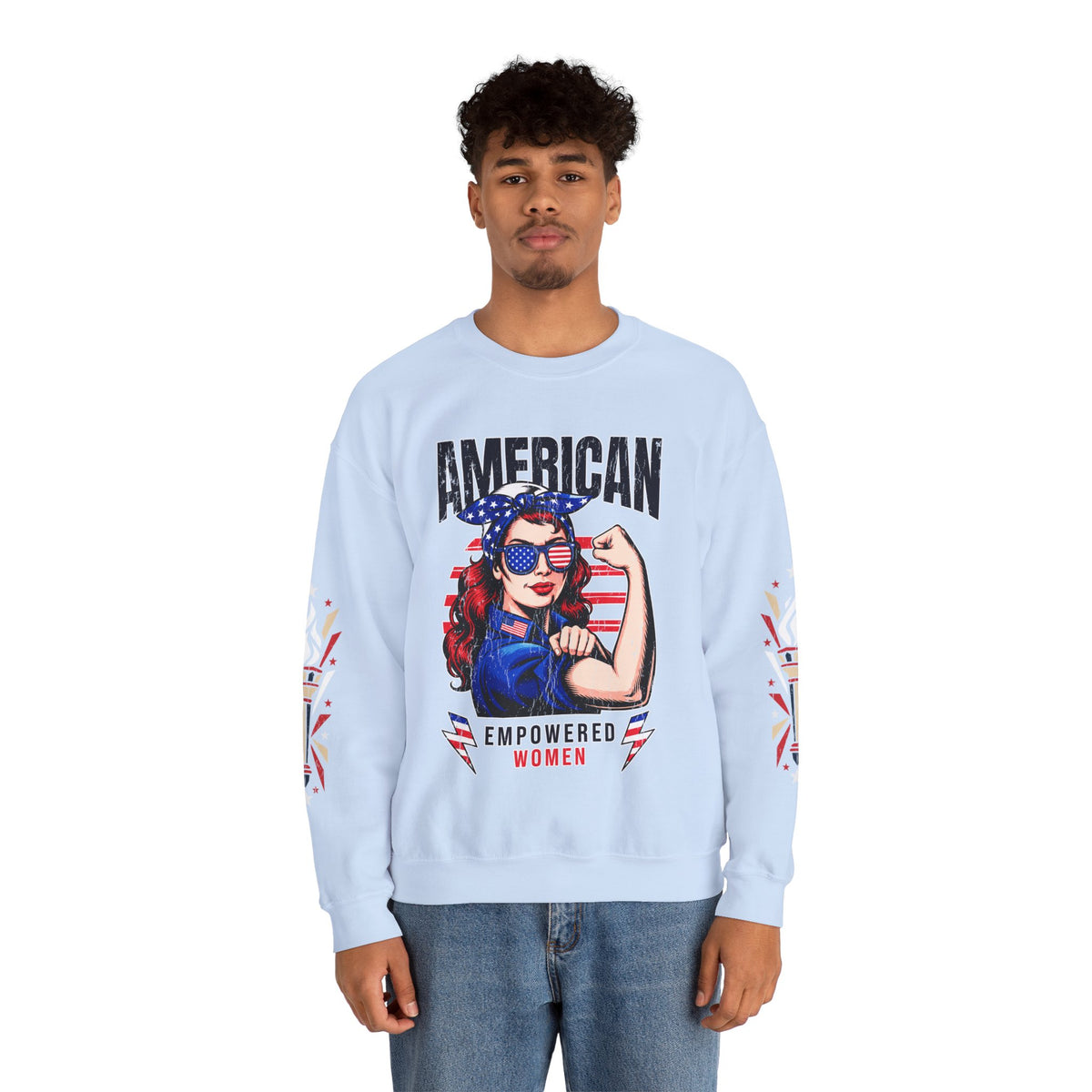 American Empowered Women Sweatshirt, Patriotic Rosie Style Crewneck, USA Flag Pullover, Fourth of July Outfit, Feminist Gift for Her