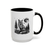 Fox Moon Mug, Black and White Woodland Coffee Cup, Celestial Forest Animal Gift for Fox Lover, Rustic Cabin Decor, Nature Birthday Present