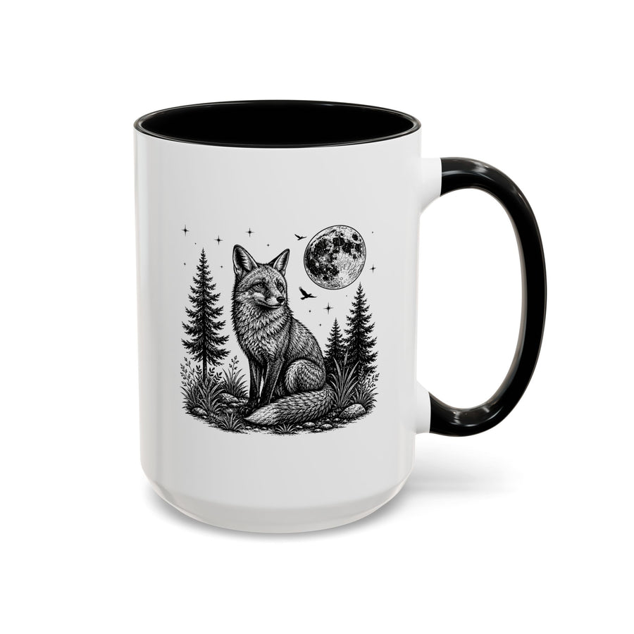 Fox Moon Mug, Black and White Woodland Coffee Cup, Celestial Forest Animal Gift for Fox Lover, Rustic Cabin Decor, Nature Birthday Present