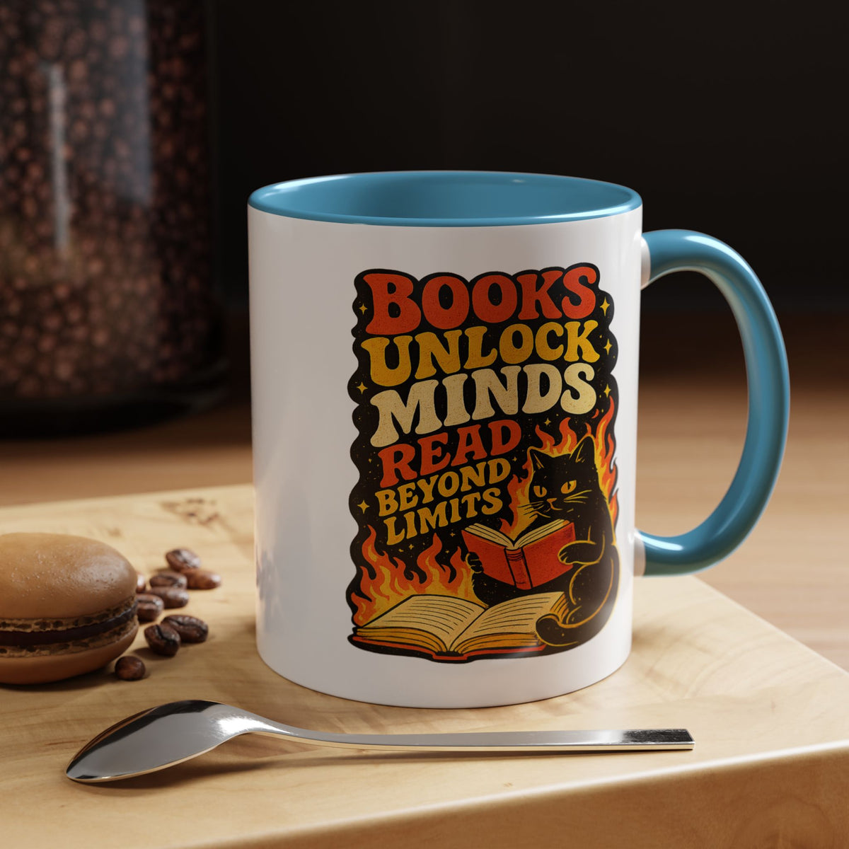 Book Lover Cat Coffee Mug, Reading Cat Mug for Bookworms, Literary Gift for Readers, Librarian Teacher Cup, Books Unlock Minds