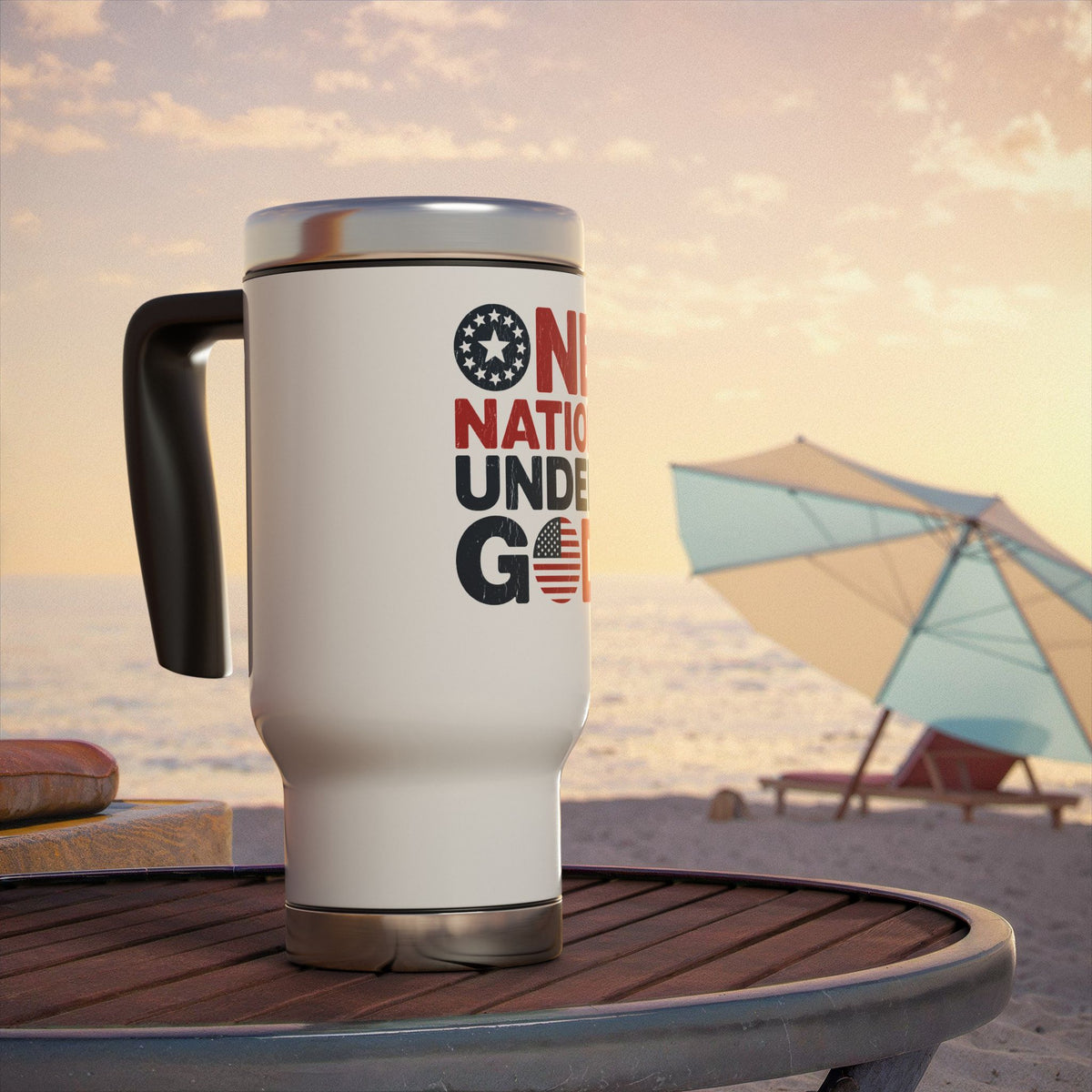 Patriotic Stainless Steel Travel Mug, One Nation Under God Coffee Cup, American Flag Drinkware, Faith Gift, USA Gift for Men and Women