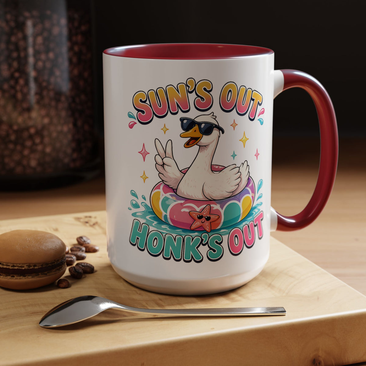 Funny Goose Summer Coffee Mug, Sun's Out Honk's Out Mug, Cute Goose Pool Float Cup, Beach Vacation Gift, Summer Lover Mug