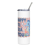 Happy to Sea You Skinny Tumbler, Cute Seahorse Travel Cup, Ocean Lover Gift, Stainless Steel Drinkware, Beach Vacation Gift for Her