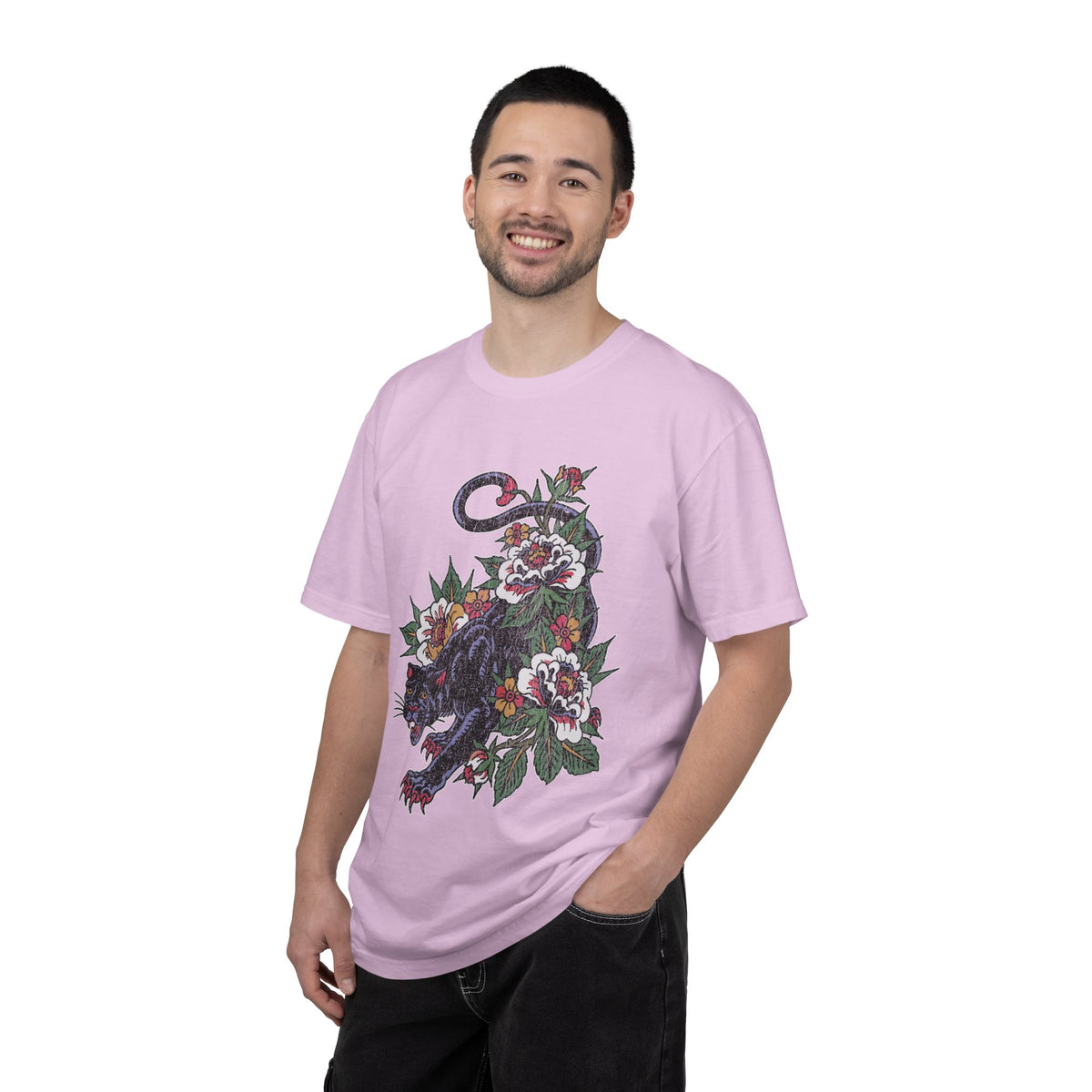 Traditional Panther Graphic Shirt, Floral Tattoo T-Shirt for Men and Women, Old School Big Cat Tee, Alternative Art Gift for Tattoo Fans