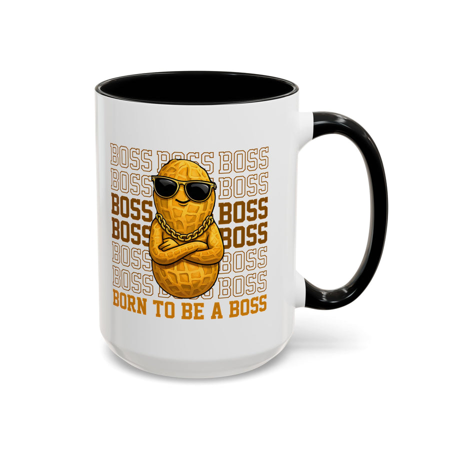 Born To Be A Boss Coffee Mug, Funny Peanut Office Joke Gift for Coworkers, Sarcastic Corporate Manager Ceramic Tea Cup with Orange Handle